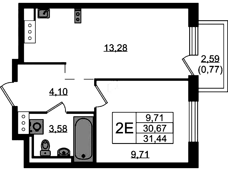 1-комнатная квартира 31.44 м², 10/13 эт., ЖК «Квартал Торики»